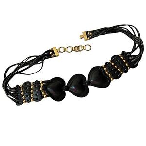 RARE Vintage 90s Leather Heart Shape Hip Belt with Gold Metal Hardware